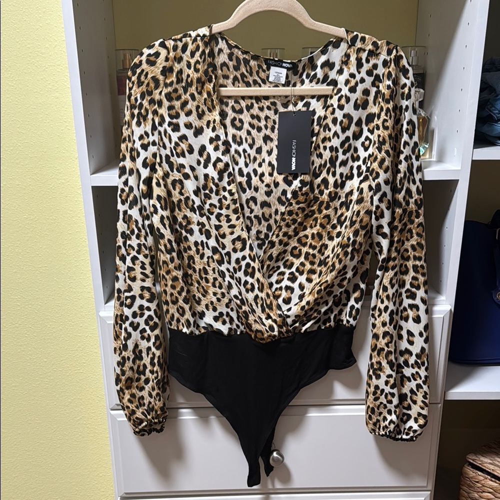 Leopard Print Bodysuit with Black Accents